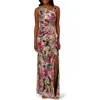 Adrianna Papell Asymmetric Metallic Foil Floral Gown In Multi