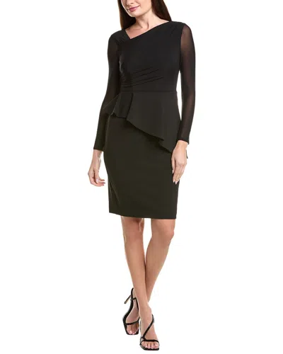 Adrianna Papell Plus Size Long Sleeve Asymmetrical Peplum Sheath Dress In Black