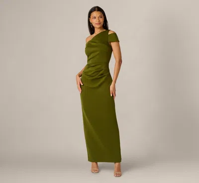 Adrianna Papell Asymmetrical Draped Column Gown In Jungle Olive In Green