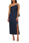Adrianna Papell Asymmetrical Neck One Shoulder Crepe Gown In Dark Navy In Blue