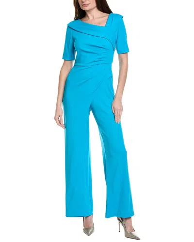 Adrianna Papell Asymmetrical Wide Leg Crepe Jumpsuit In Blue