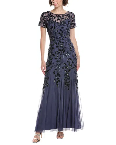 Adrianna Papell Bead & Sequin Maxi Dress In Blue