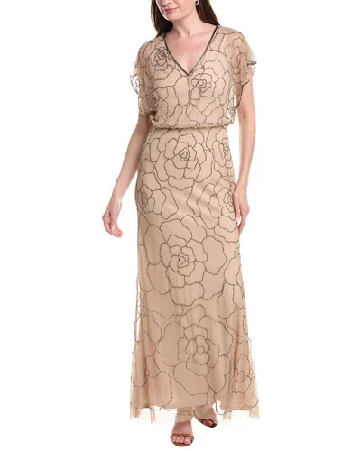 Adrianna Papell Bead Blouson Long Dress In Brown