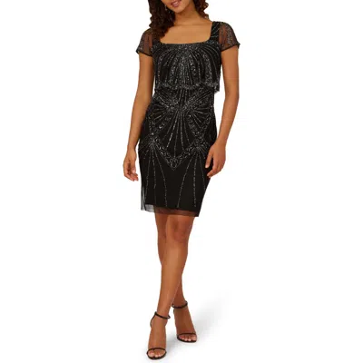 Adrianna Papell Bead Embellished Popover Dress In Black/gunmetal