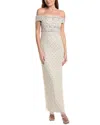 Adrianna Papell Bead Pearl Column Dress In White
