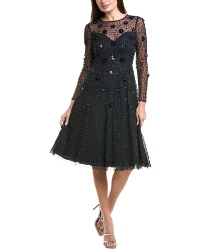 Adrianna Papell Bead Velvet Midi Dress In Black