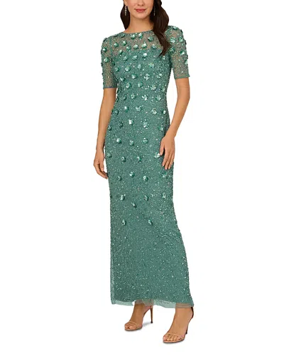 Adrianna Papell Embellished Floral Sheath Dress In Greenslate