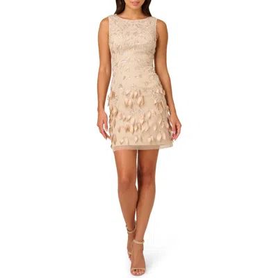 Adrianna Papell Beaded 3d Petal Sleeveless Cocktail Dress In Biscotti