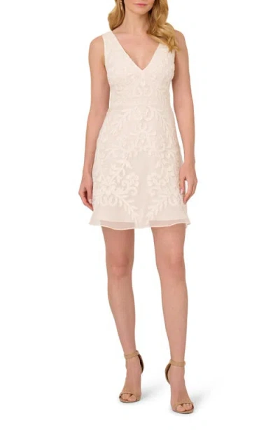 Adrianna Papell Beaded & Embroidered Sleeveless Minidress In Ivory