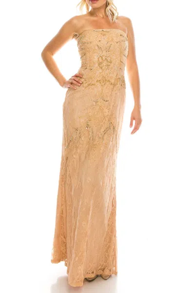 Adrianna Papell Beaded And Sequin Strapless Dress In Champagne In White