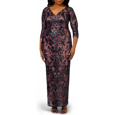 Adrianna Papell Beaded Back Slit Gown In Multi