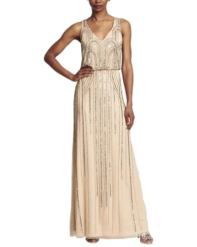 Adrianna Papell Beaded Blouson Art Nouveau Gown In Neutral