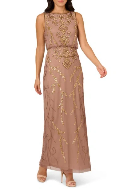 Adrianna Papell Beaded Blouson Evening Gown