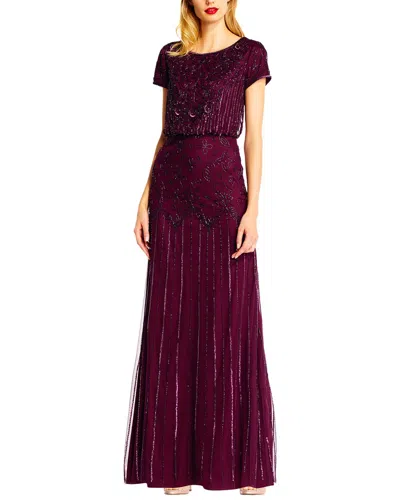 Adrianna Papell Beaded Blouson Gown In Burgundy