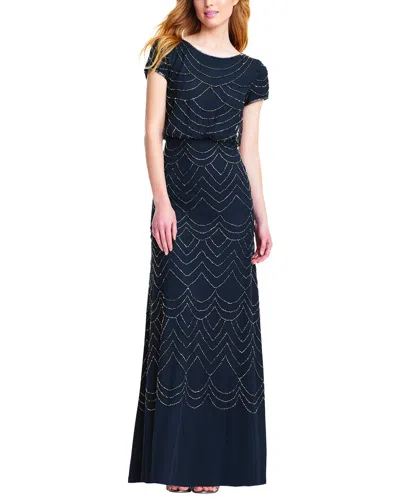 Adrianna Papell Beaded Blouson Petite Gown In Black