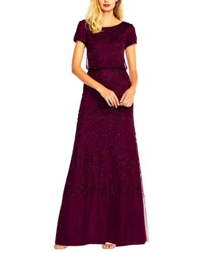 Adrianna Papell Beaded Blouson Petite Gown In Purple