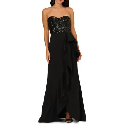 Adrianna Papell Beaded Bodice Strapless Mermaid Gown In Black
