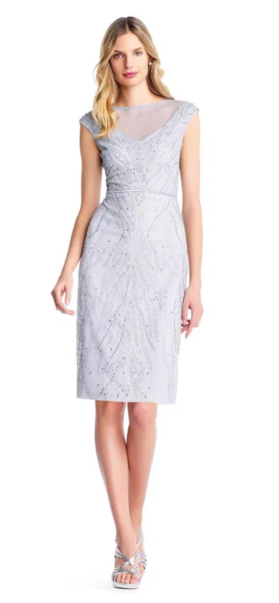Adrianna Papell Beaded Cap Sleeve Short Cocktail Dress In Blue