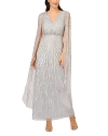 Adrianna Papell Womens V-neck Cape Evening Dress In Glacier