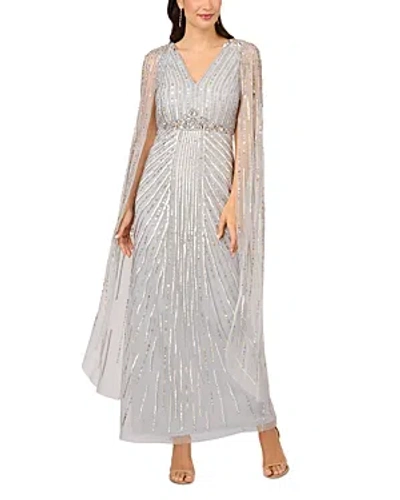 Adrianna Papell Women's Beaded V-neck Cape Gown In Glacier