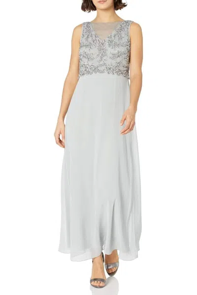 Adrianna Papell Beaded Chiffon Dress In Blue Mist In Gray