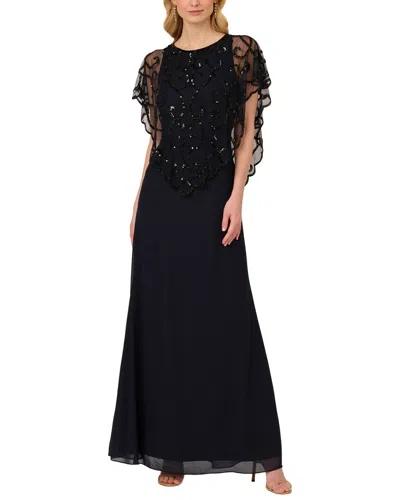 Adrianna Papell Beaded Chiffon Long Gown In Animal Print