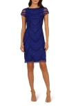 Adrianna Papell Beaded Cocktail Dress In Dark Blue Violet