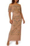 ADRIANNA PAPELL ADRIANNA PAPELL BEADED COLD SHOULDER GOWN