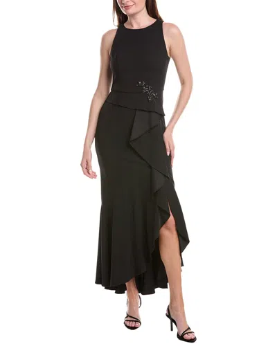 Adrianna Papell Beaded Crepe Halter Gown In Black