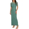 Adrianna Papell Embellished Floral Sheath Dress In Greenslate