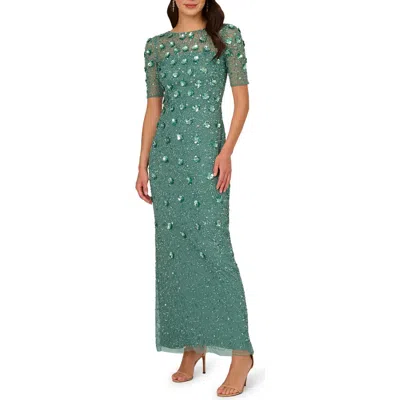 Adrianna Papell Embellished Floral Sheath Dress In Greenslate