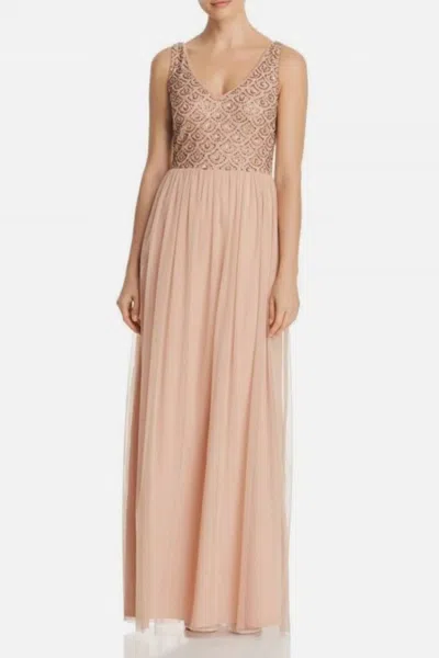 Adrianna Papell Beaded Evening Gown In Blush In Neutral