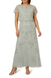 Adrianna Papell Plus Size Beaded Blouson Dress In Aqua Dust
