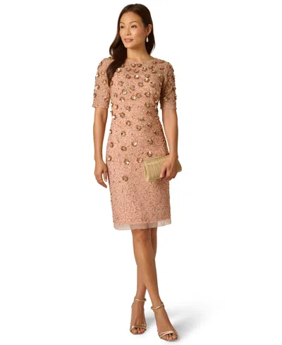 Adrianna Papell Beaded Cocktail Dress In Apricot Ice In Multi