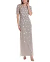Adrianna Papell Beaded 3d Floral Gown In Neutral