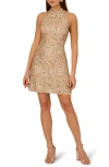 Adrianna Papell Beaded Halter Neck Cocktail Minidress In Blush Multi