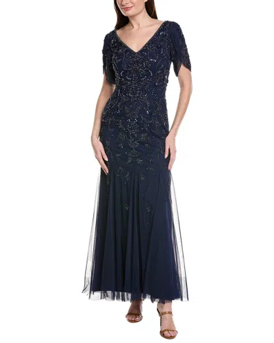 Adrianna Papell Beaded Mermaid Gown In Blue