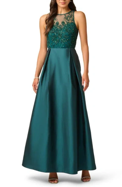 Adrianna Papell Sleeveless Taffeta Ball Gown With Beaded Bodice In Gem Green