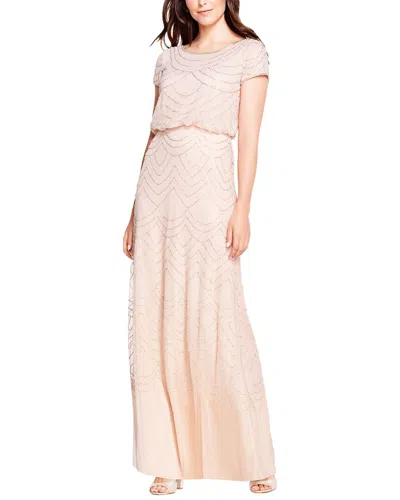 Adrianna Papell Beaded Mesh Dress In Neutral