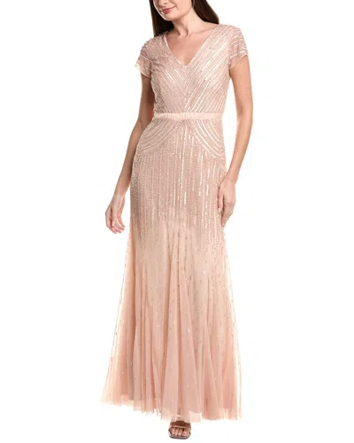 Adrianna Papell Beaded Mesh Dress In Pink