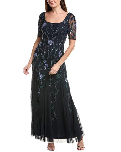 Adrianna Papell Beaded Mesh Gown In Animal Print