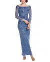 Adrianna Papell Beaded Mesh Gown In Blue