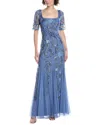 Adrianna Papell Beaded Mesh Gown In Blue