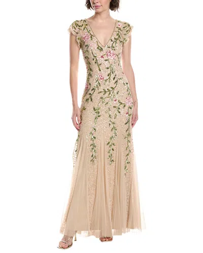 ADRIANNA PAPELL ADRIANNA PAPELL BEADED MESH GOWN
