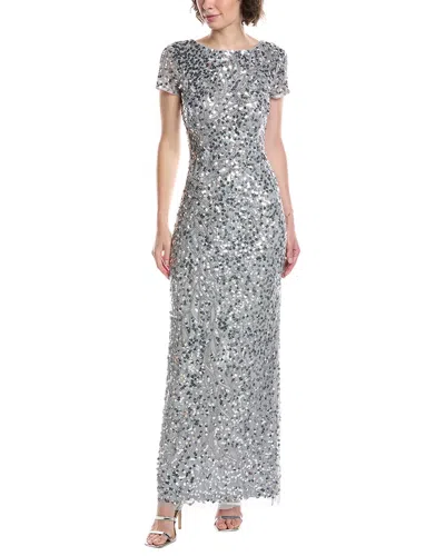 Adrianna Papell Beaded Mesh Gown In Gray