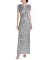 Adrianna Papell Beaded Mesh Gown In Gray