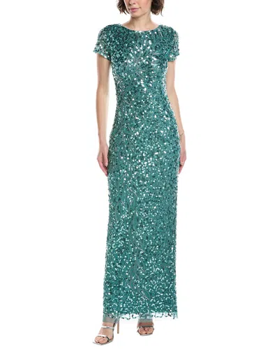 Adrianna Papell Beaded Mesh Gown In Green