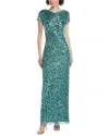 Adrianna Papell Beaded Mesh Gown In Green