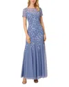Adrianna Papell Womens Embellished Maxi Evening Dress In French Blue