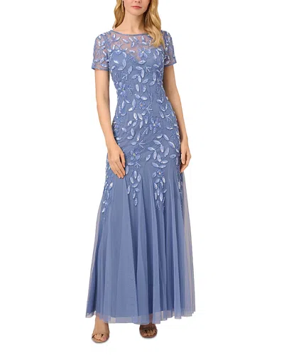ADRIANNA PAPELL BEADED MESH ILLUSION GOWN